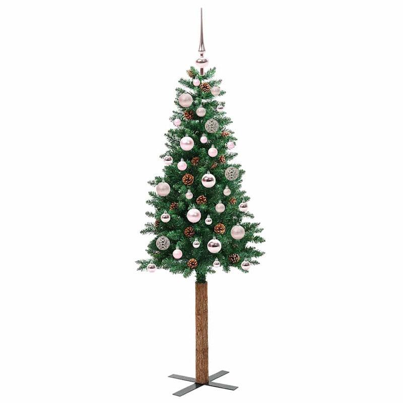 Load image into Gallery viewer, Vidaxl slanke kerstboom groen 150 cm pvc en massief dennenhout