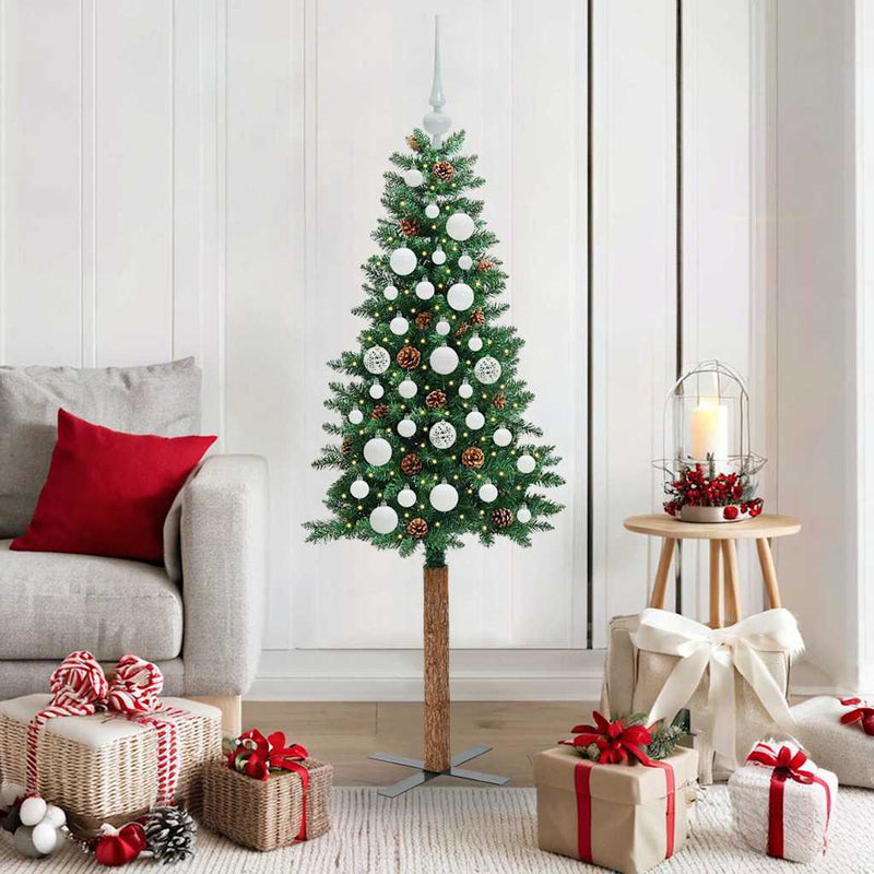 Load image into Gallery viewer, Vidaxl slanke kerstboom groen 150 cm pvc en massief dennenhout