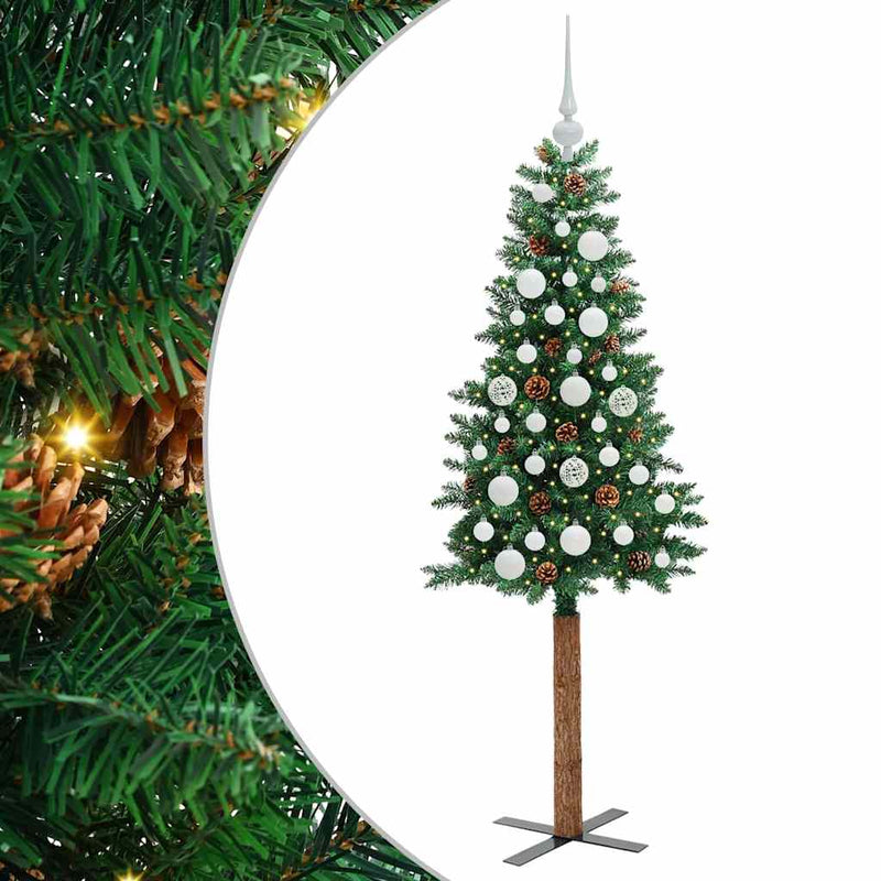 Load image into Gallery viewer, Vidaxl slanke kerstboom groen 150 cm pvc en massief dennenhout