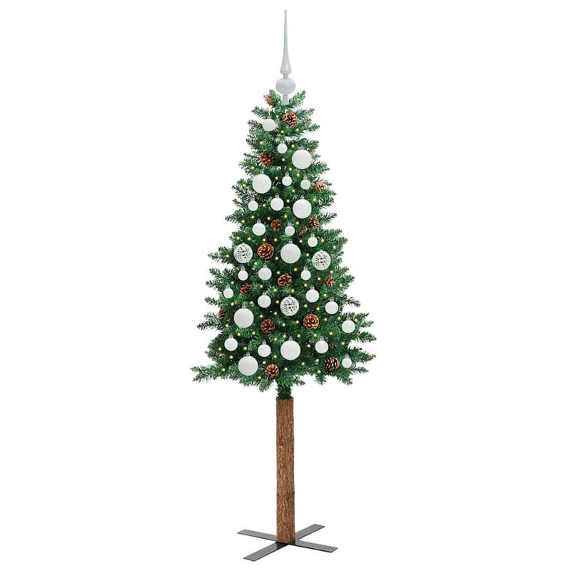 Load image into Gallery viewer, Vidaxl slanke kerstboom groen 150 cm pvc en massief dennenhout