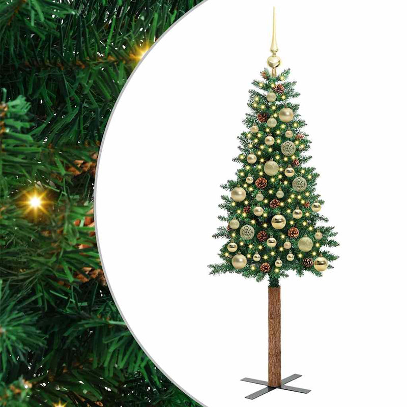 Load image into Gallery viewer, Vidaxl slanke kerstboom groen 150 cm pvc en massief dennenhout