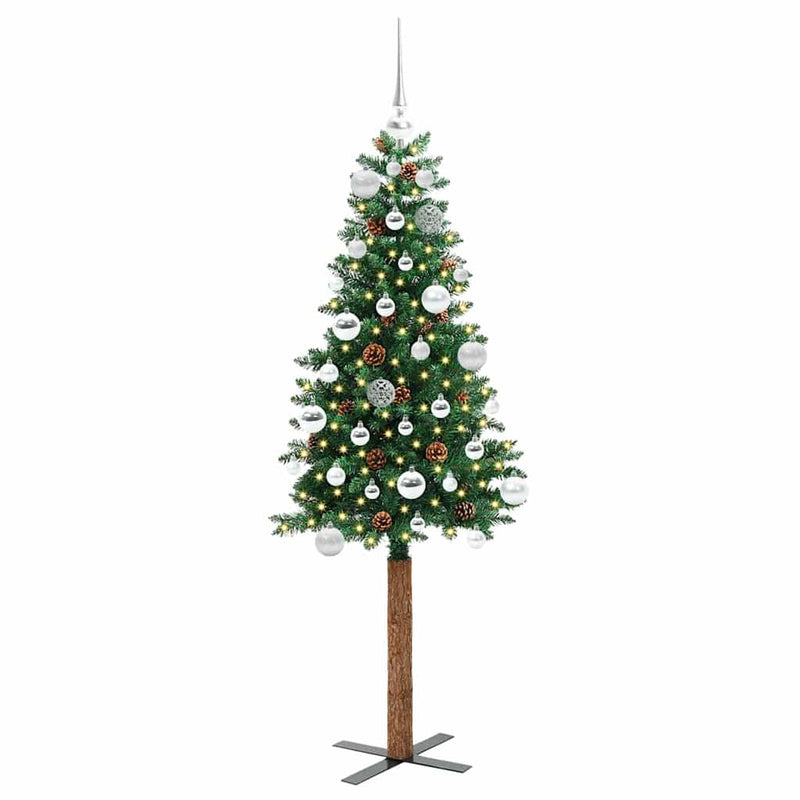 Load image into Gallery viewer, Vidaxl slanke kerstboom groen 150 cm pvc en massief dennenhout