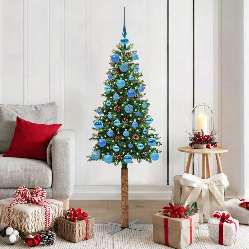 Load image into Gallery viewer, Vidaxl slanke kerstboom groen 150 cm pvc en massief dennenhout