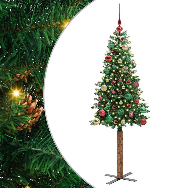 Load image into Gallery viewer, Vidaxl slanke kerstboom groen 150 cm pvc en massief dennenhout