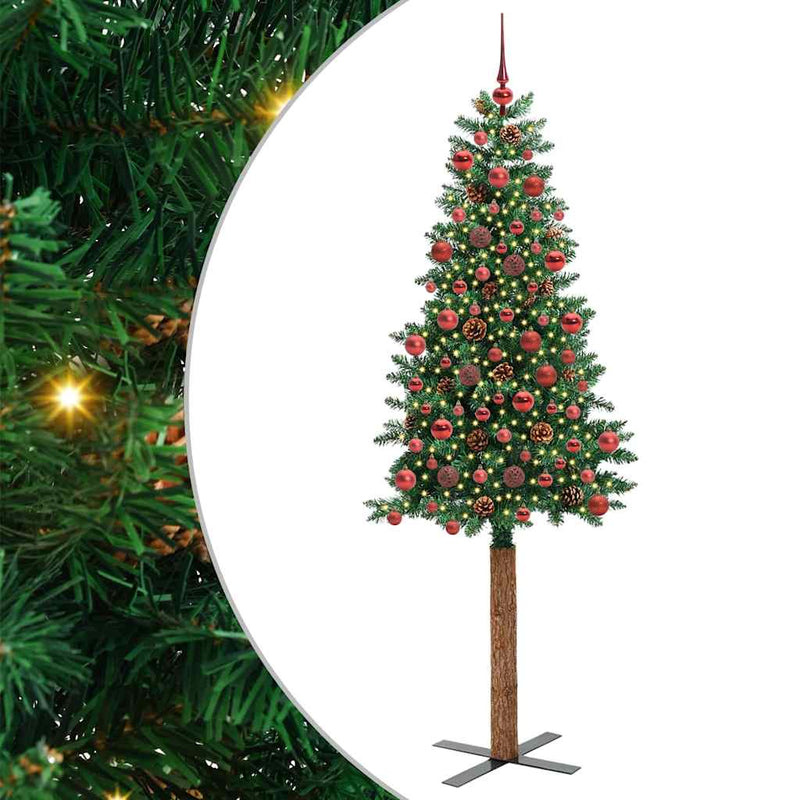 Load image into Gallery viewer, Vidaxl slanke kerstboom groen 180 cm pvc en massief dennenhout