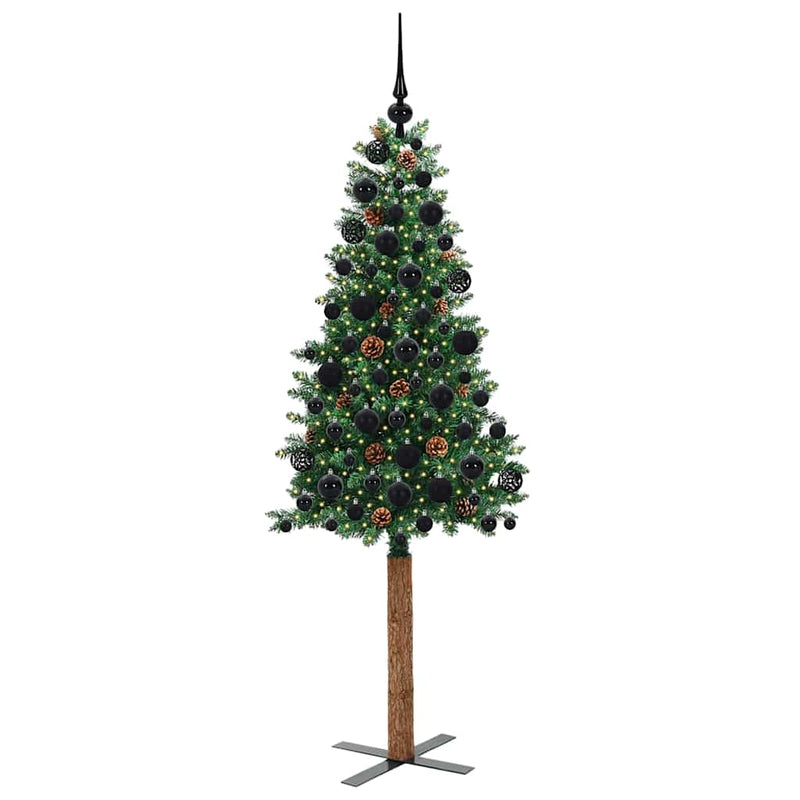 Load image into Gallery viewer, Vidaxl slanke kerstboom groen 180 cm pvc en massief dennenhout