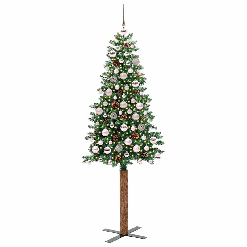 Load image into Gallery viewer, Vidaxl slanke kerstboom groen 180 cm pvc en massief dennenhout
