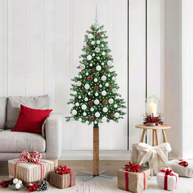Load image into Gallery viewer, Vidaxl slanke kerstboom groen 180 cm pvc en massief dennenhout