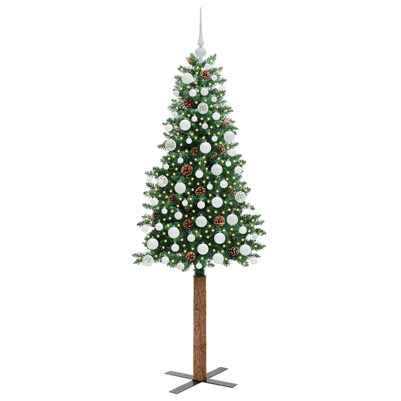 Load image into Gallery viewer, Vidaxl slanke kerstboom groen 180 cm pvc en massief dennenhout