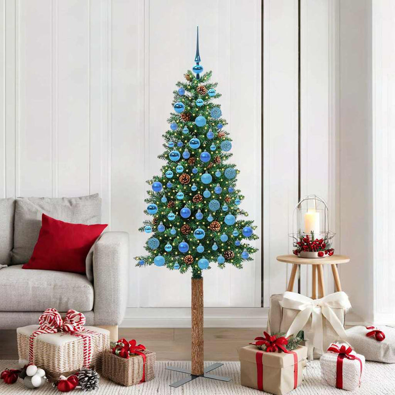 Load image into Gallery viewer, Vidaxl slanke kerstboom groen 180 cm pvc en massief dennenhout