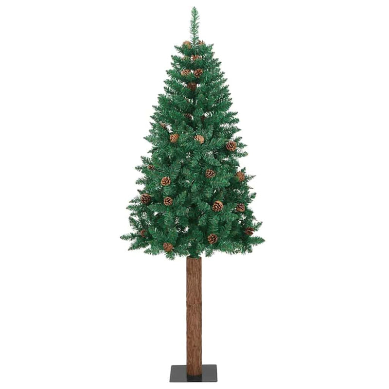 Load image into Gallery viewer, Vidaxl slanke kerstboom groen 210 cm pvc en massief dennenhout