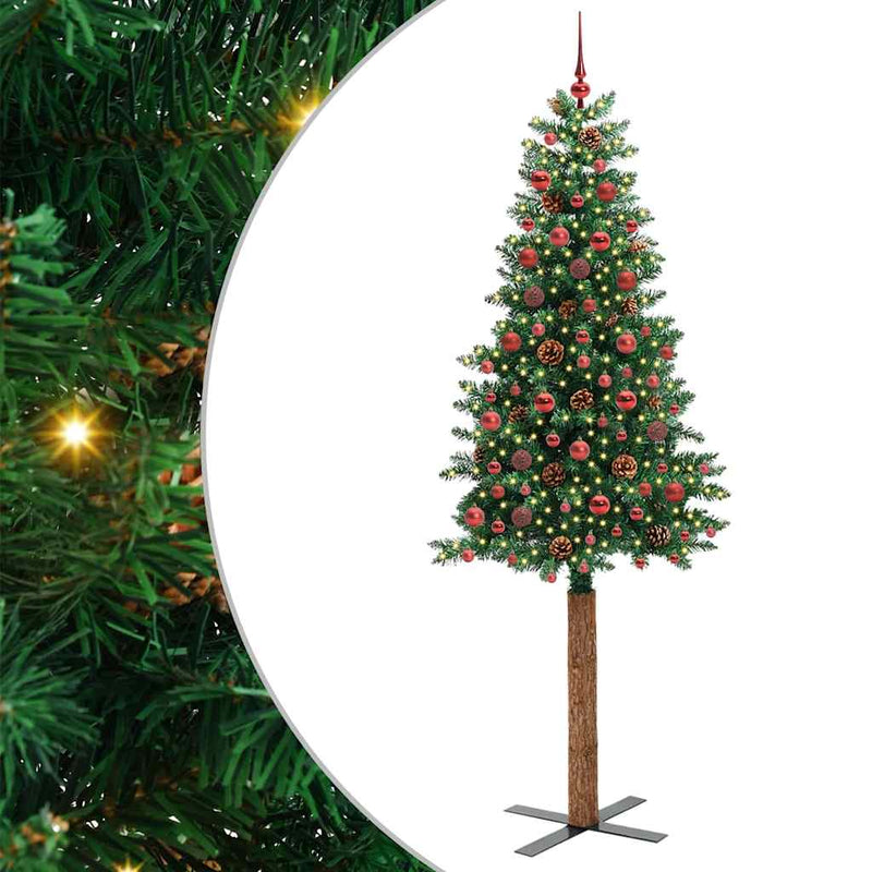 Load image into Gallery viewer, Vidaxl slanke kerstboom groen 210 cm pvc en massief dennenhout