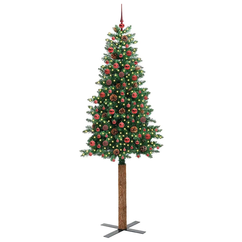 Load image into Gallery viewer, Vidaxl slanke kerstboom groen 210 cm pvc en massief dennenhout