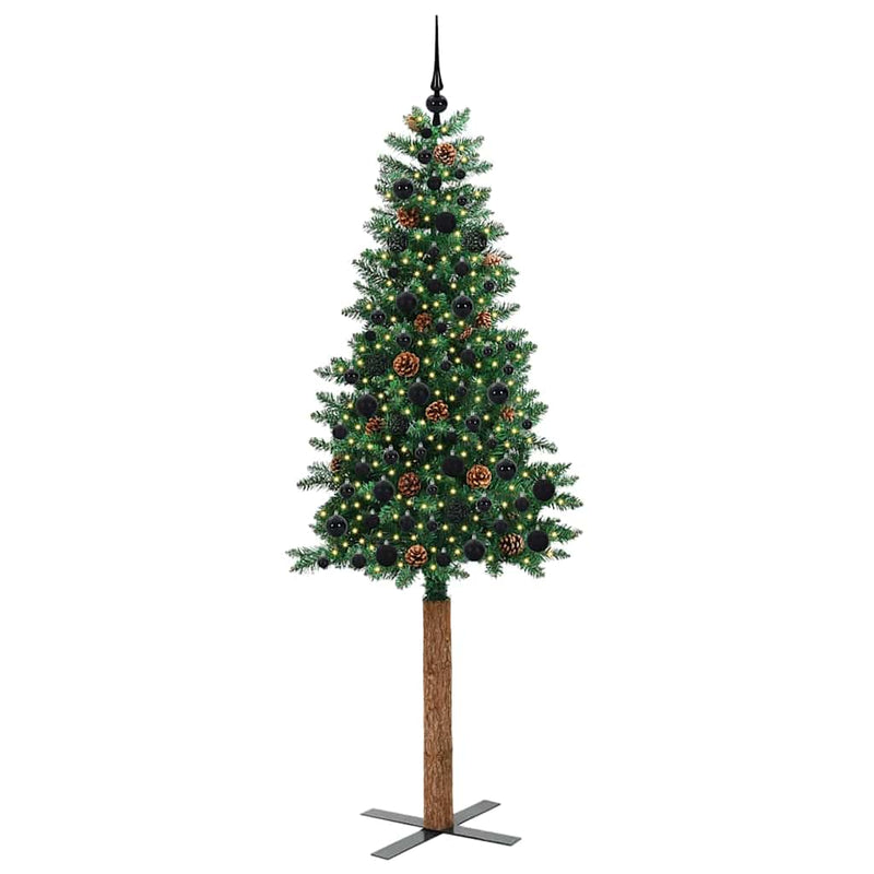 Load image into Gallery viewer, Vidaxl slanke kerstboom groen 210 cm pvc en massief dennenhout