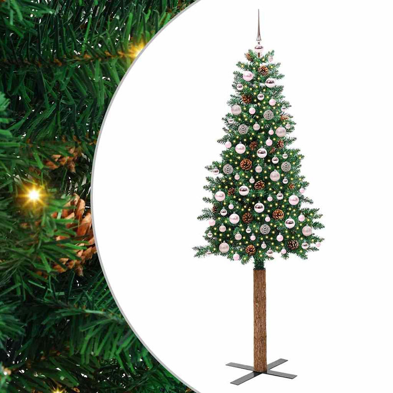 Load image into Gallery viewer, Vidaxl slanke kerstboom groen 210 cm pvc en massief dennenhout