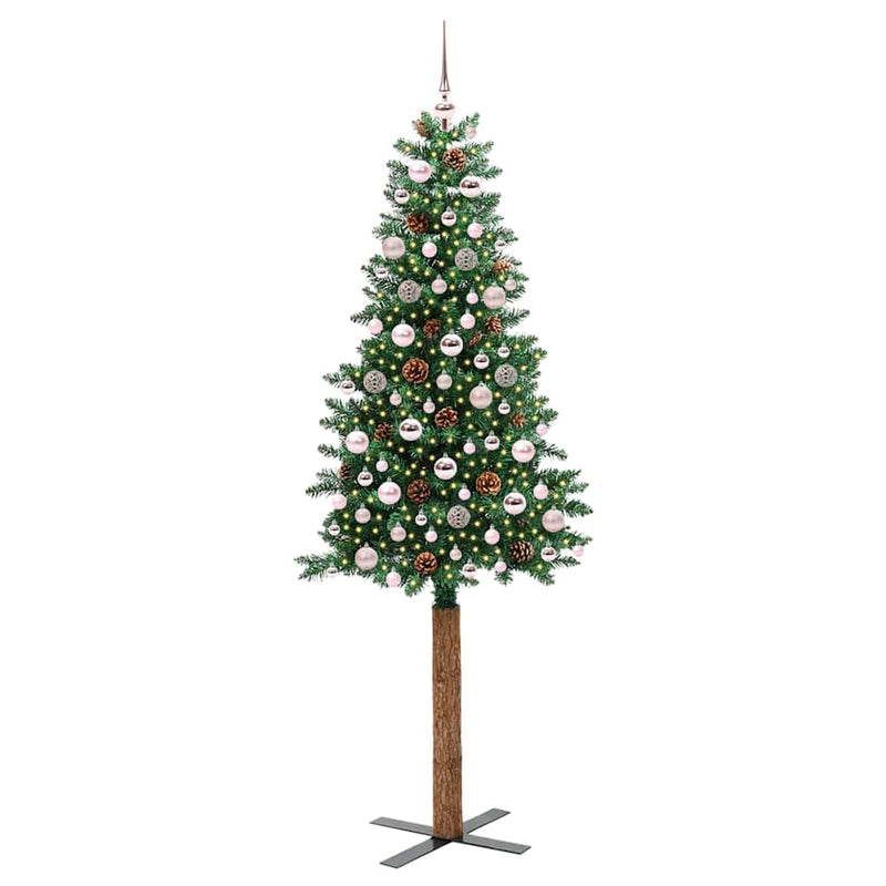 Load image into Gallery viewer, Vidaxl slanke kerstboom groen 210 cm pvc en massief dennenhout