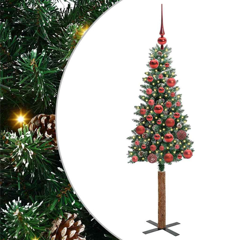 Load image into Gallery viewer, Vidaxl slanke kerstboom groen 150 cm pvc en massief dennenhout