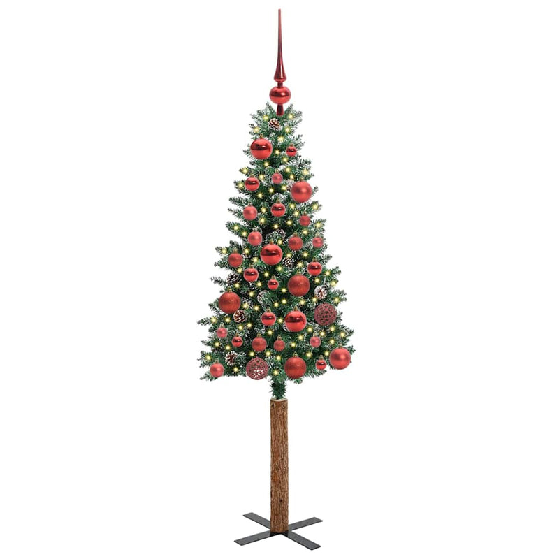 Load image into Gallery viewer, Vidaxl slanke kerstboom groen 150 cm pvc en massief dennenhout
