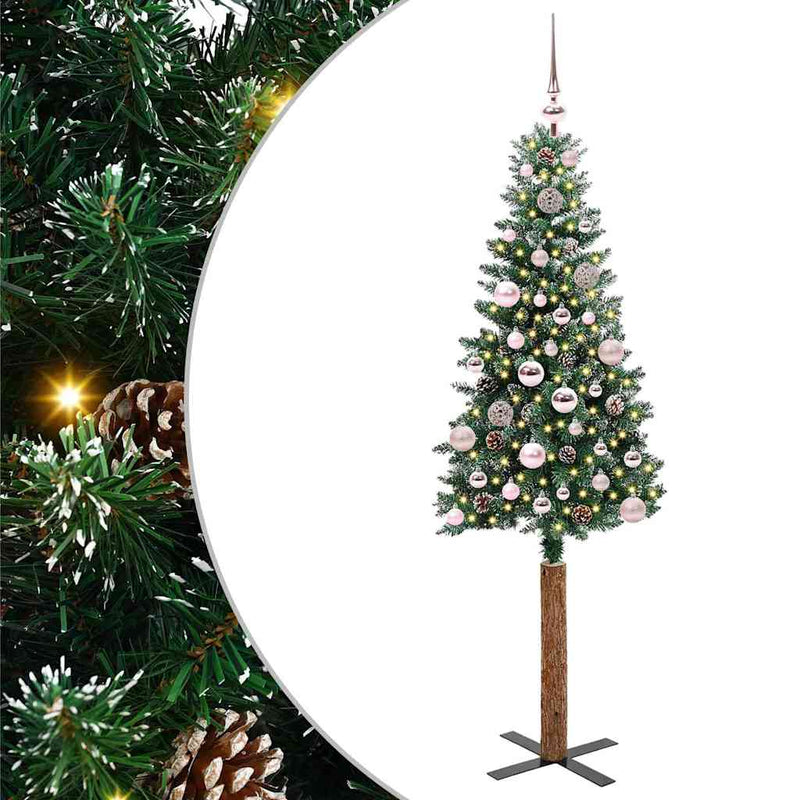 Load image into Gallery viewer, Vidaxl slanke kerstboom groen 150 cm pvc en massief dennenhout