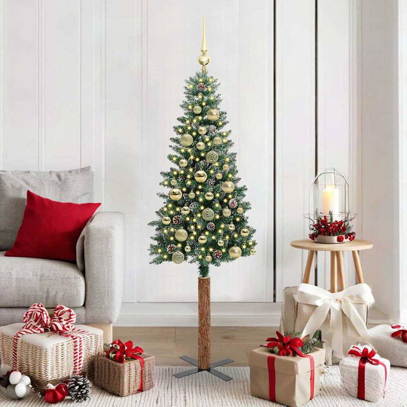 Load image into Gallery viewer, Vidaxl slanke kerstboom groen 150 cm pvc en massief dennenhout