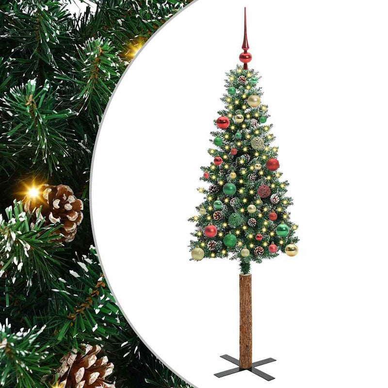 Load image into Gallery viewer, Vidaxl slanke kerstboom groen 150 cm pvc en massief dennenhout