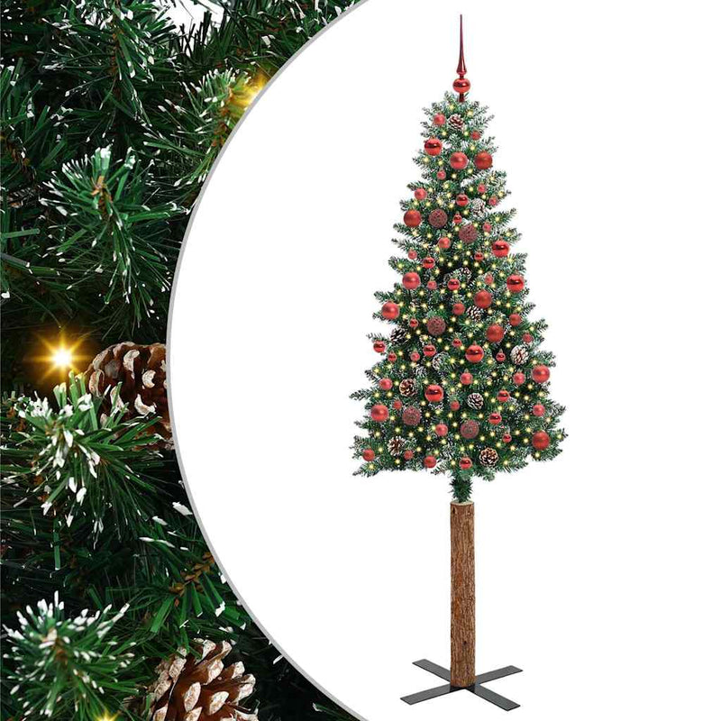 Load image into Gallery viewer, Vidaxl slanke kerstboom groen 180 cm pvc en massief dennenhout