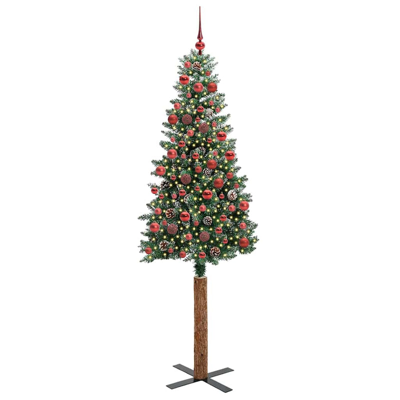 Load image into Gallery viewer, Vidaxl slanke kerstboom groen 180 cm pvc en massief dennenhout
