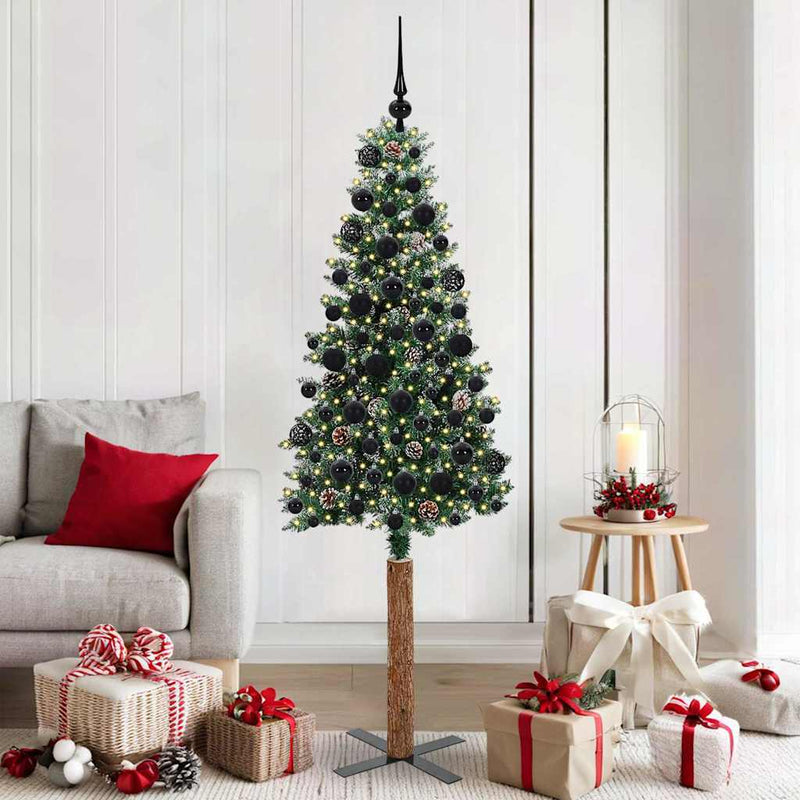 Load image into Gallery viewer, Vidaxl slanke kerstboom groen 180 cm pvc en massief dennenhout