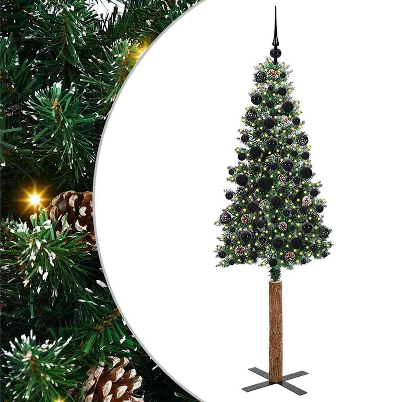 Load image into Gallery viewer, Vidaxl slanke kerstboom groen 180 cm pvc en massief dennenhout