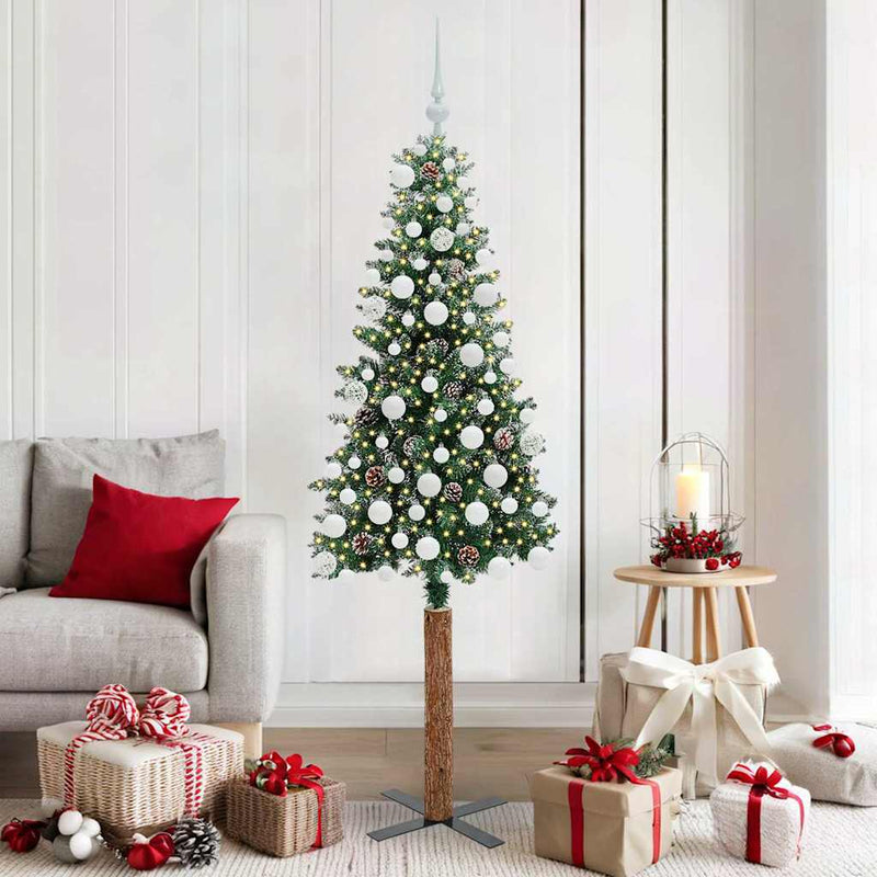Load image into Gallery viewer, Vidaxl slanke kerstboom groen 180 cm pvc en massief dennenhout