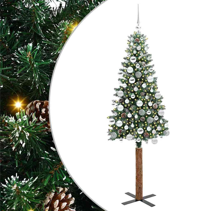 Load image into Gallery viewer, Vidaxl slanke kerstboom groen 180 cm pvc en massief dennenhout