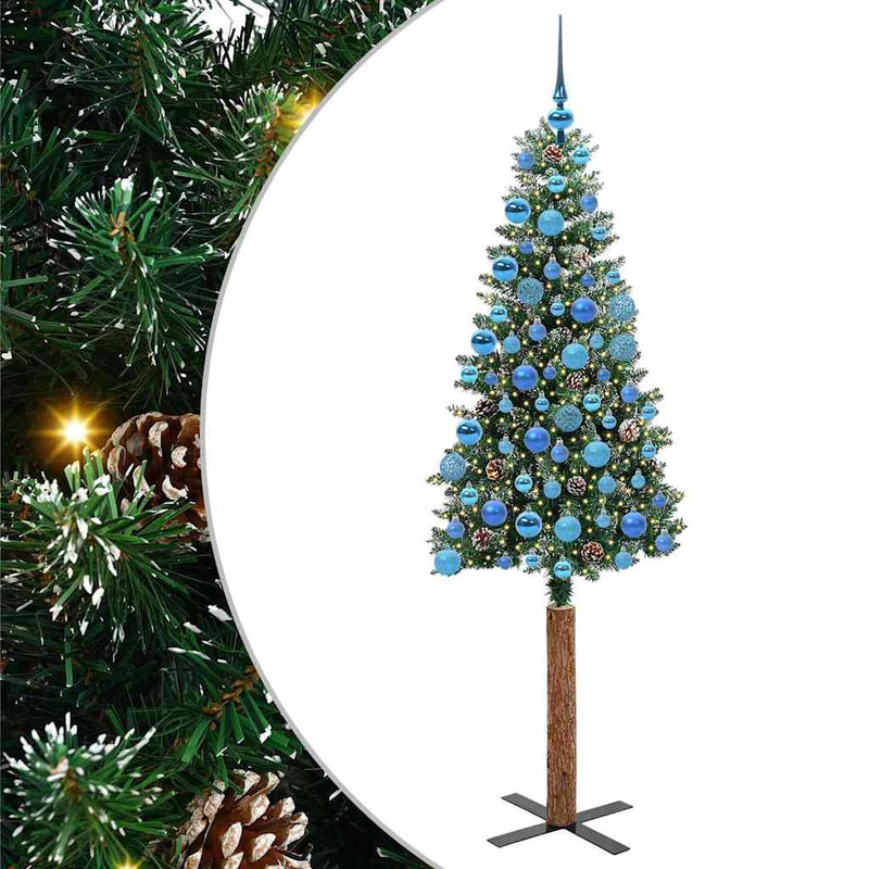 Load image into Gallery viewer, Vidaxl slanke kerstboom groen 180 cm pvc en massief dennenhout