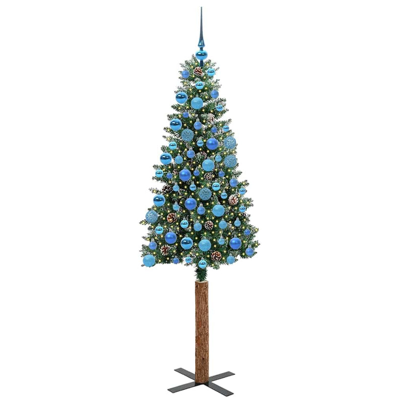 Load image into Gallery viewer, Vidaxl slanke kerstboom groen 180 cm pvc en massief dennenhout
