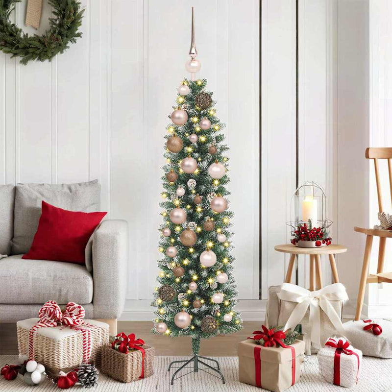 Load image into Gallery viewer, Vidaxl kunstmatige slanke kerstboom met 150 led groen en wit 120 cm