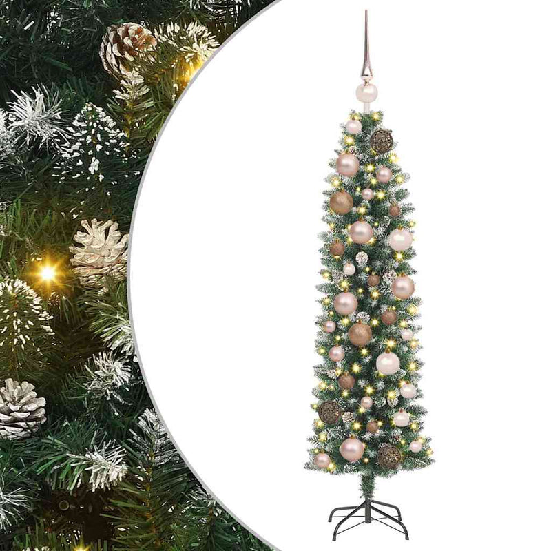 Load image into Gallery viewer, Vidaxl kunstmatige slanke kerstboom met 150 led groen en wit 120 cm