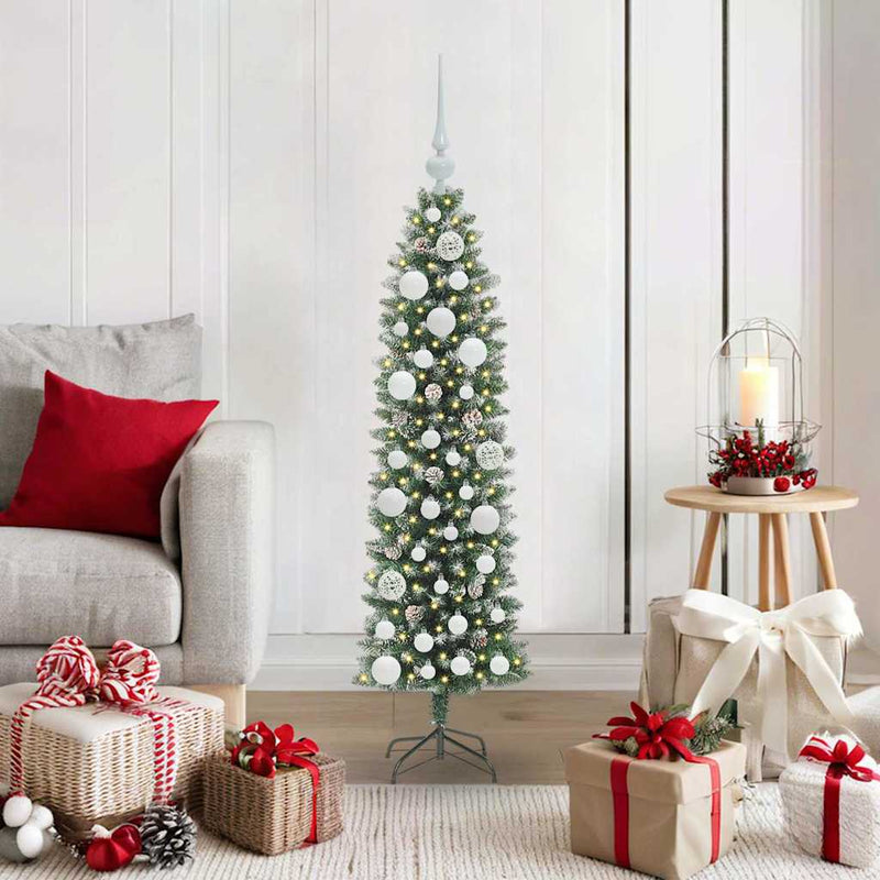 Load image into Gallery viewer, Vidaxl kunstmatige slanke kerstboom met 150 led groen en wit 120 cm