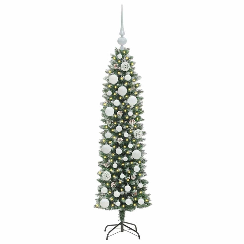 Load image into Gallery viewer, Vidaxl kunstmatige slanke kerstboom met 150 led groen en wit 120 cm