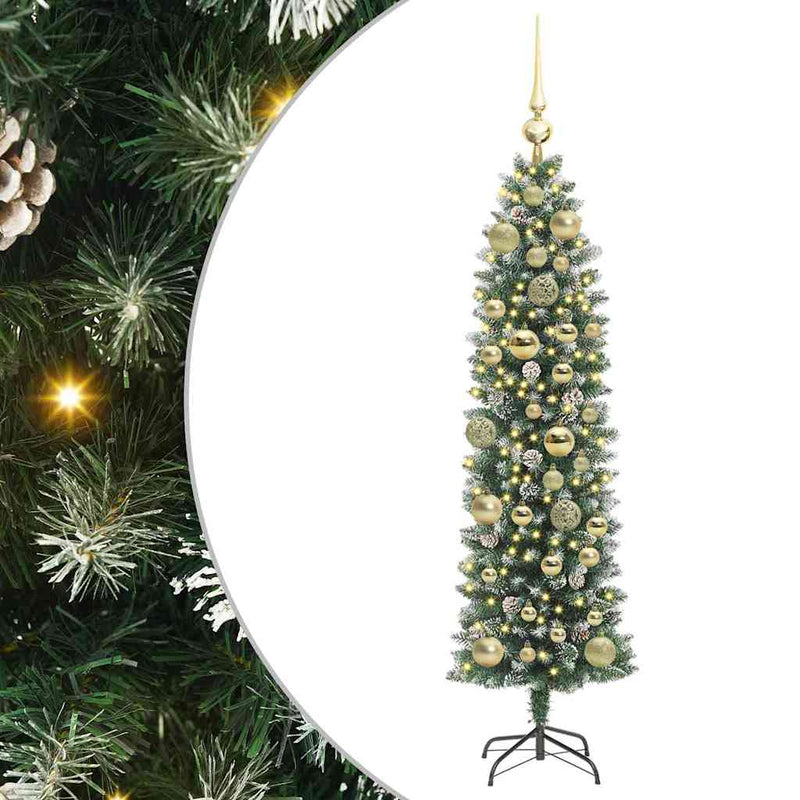 Load image into Gallery viewer, Vidaxl kunstmatige slanke kerstboom met 150 led groen en wit 120 cm