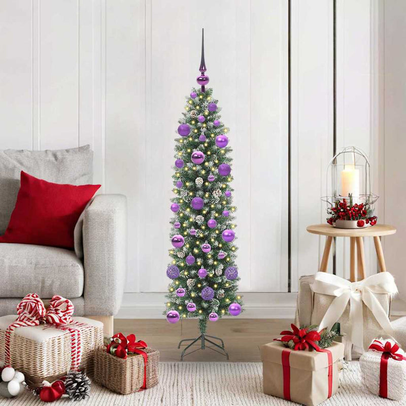 Load image into Gallery viewer, Vidaxl kunstmatige slanke kerstboom met 150 led groen en wit 120 cm