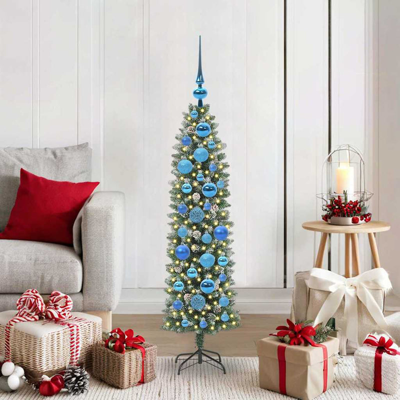 Load image into Gallery viewer, Vidaxl kunstmatige slanke kerstboom met 150 led groen en wit 120 cm