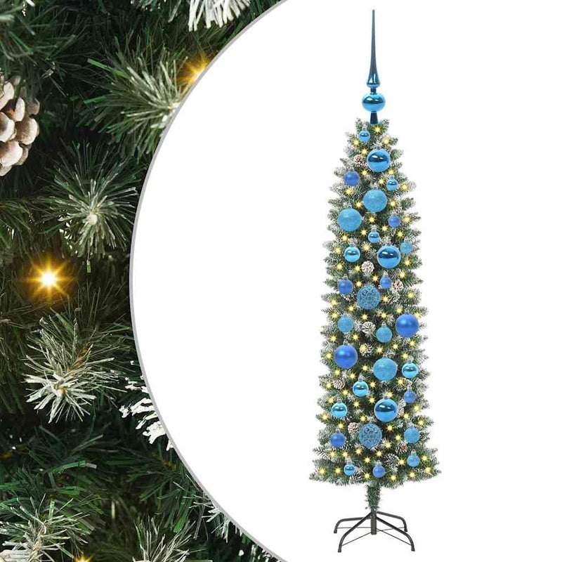 Load image into Gallery viewer, Vidaxl kunstmatige slanke kerstboom met 150 led groen en wit 120 cm
