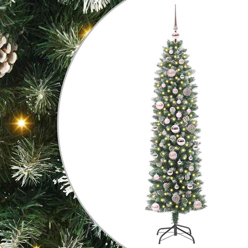Load image into Gallery viewer, Vidaxl kunstmatige slanke kerstboom met 150 led groen en wit 150 cm