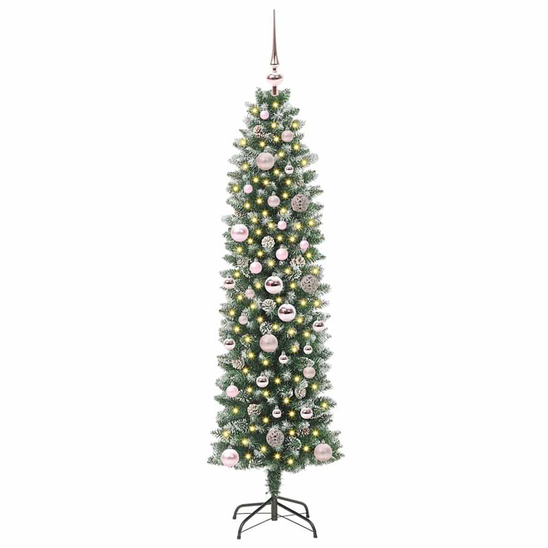 Load image into Gallery viewer, Vidaxl kunstmatige slanke kerstboom met 150 led groen en wit 150 cm