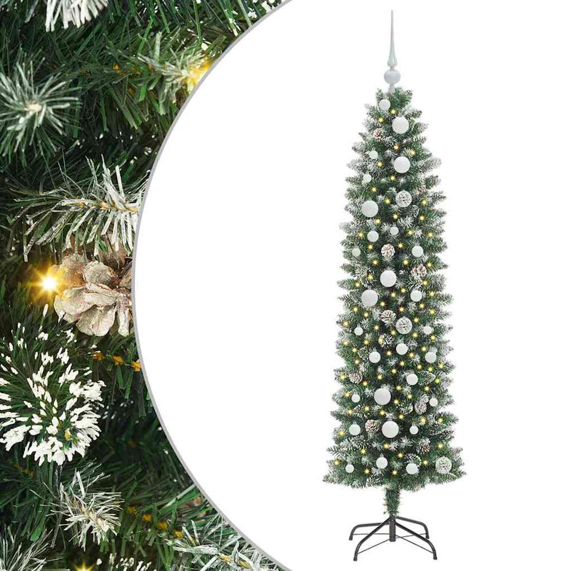 Load image into Gallery viewer, Vidaxl kunstmatige slanke kerstboom met 150 led groen en wit 150 cm