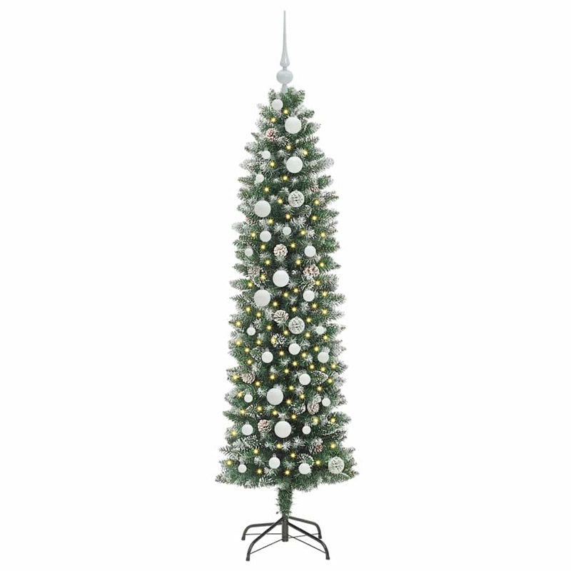 Load image into Gallery viewer, Vidaxl kunstmatige slanke kerstboom met 150 led groen en wit 150 cm