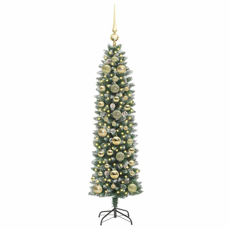 Load image into Gallery viewer, Vidaxl kunstmatige slanke kerstboom met 150 led groen en wit 150 cm