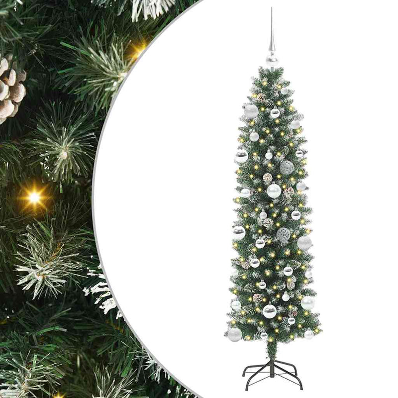 Load image into Gallery viewer, Vidaxl kunstmatige slanke kerstboom met 150 led groen en wit 150 cm