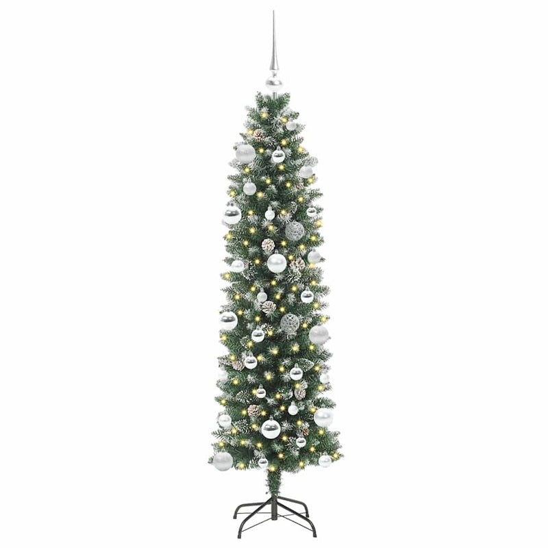 Load image into Gallery viewer, Vidaxl kunstmatige slanke kerstboom met 150 led groen en wit 150 cm