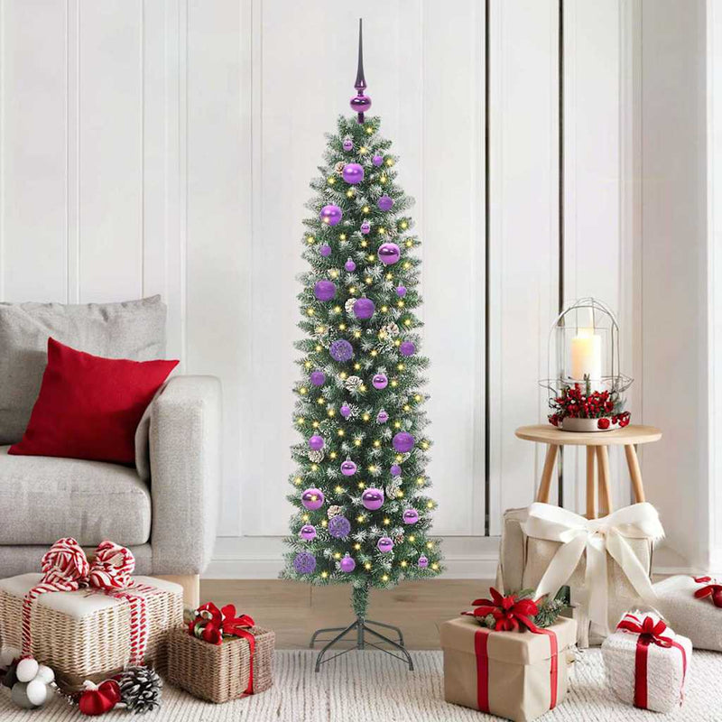 Load image into Gallery viewer, Vidaxl kunstmatige slanke kerstboom met 150 led groen en wit 150 cm
