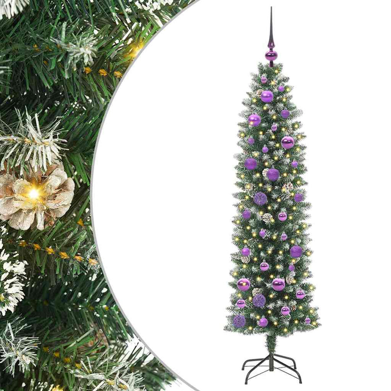 Load image into Gallery viewer, Vidaxl kunstmatige slanke kerstboom met 150 led groen en wit 150 cm